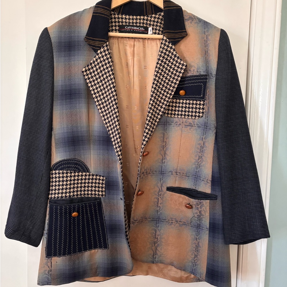Vintage Plaid Blazer with Houndstooth Accents Size Medium